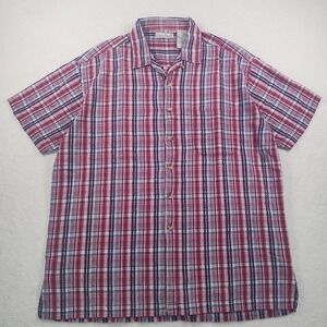 Vtg 90's Seersucker Shirt Men's‎ XL Red Blue Plaid Relaxed Camp Collar Button Up